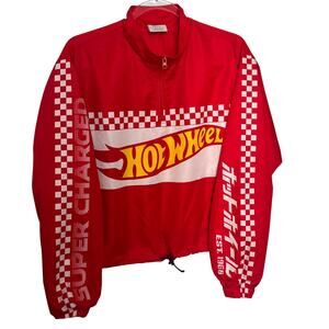 Hot Wheels x Forever 21 Quarter Zip Windbreaker Jacket Red Checkered Unisex M